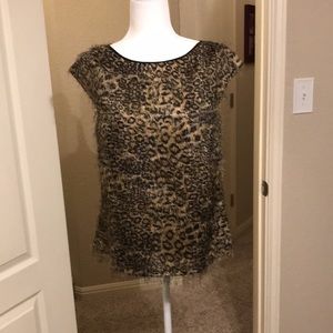 Ann Taylor Sleeveless Eyelash Leopard Print Top with shimmer